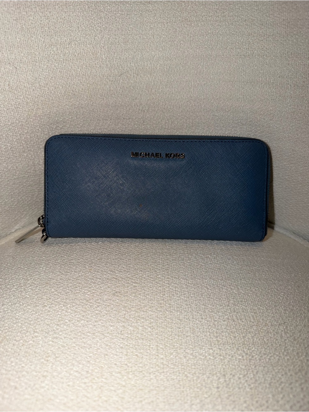 Michael Kors Deep Blue Zip-Around Saffiano Leather Wallet